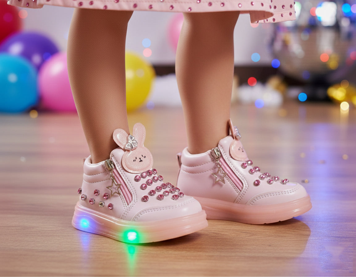 Kid's Beautiful Design Fancy Looking Shoes With Lights in Sole For Girls - ABB407