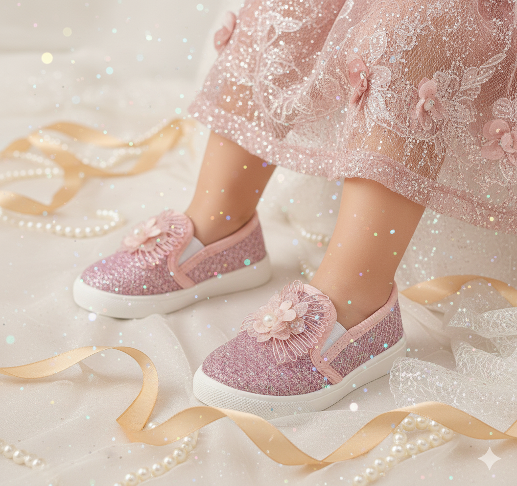 Beautiful Design Fancy Look Canvas Shoes for Kids Girls - 007 (Pink)