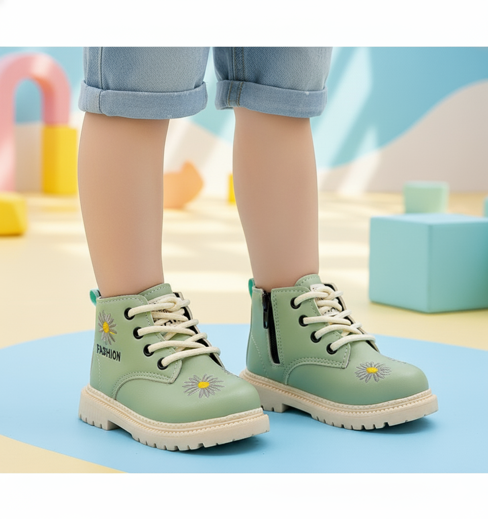 Beautiful Flower Printed Soft Sole Long Shoes for Kids Girls - 817