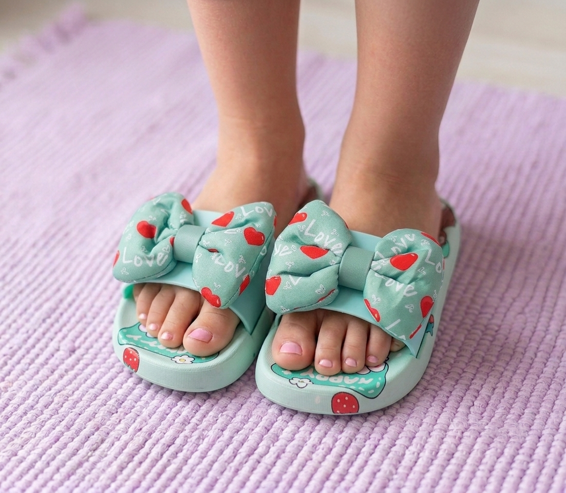 Trendy Looking Bow Slippers for Girls - 22022 (Green)
