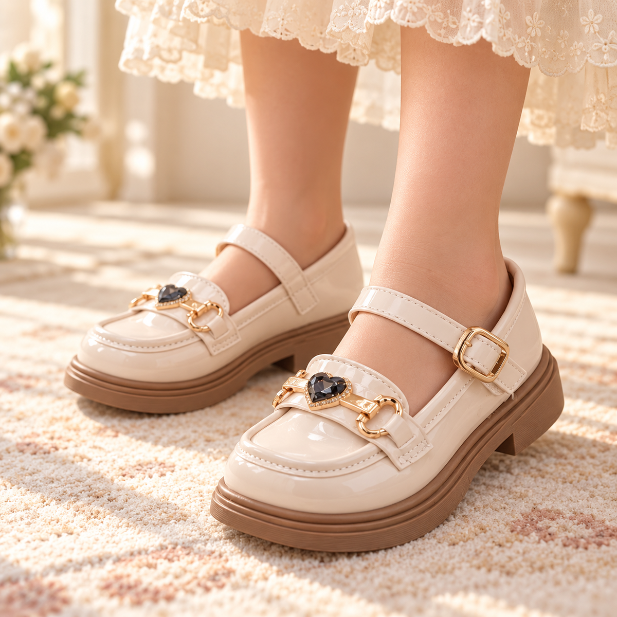 Beautiful Design Fancy Pumps for Kids - SUK5 (Beige)
