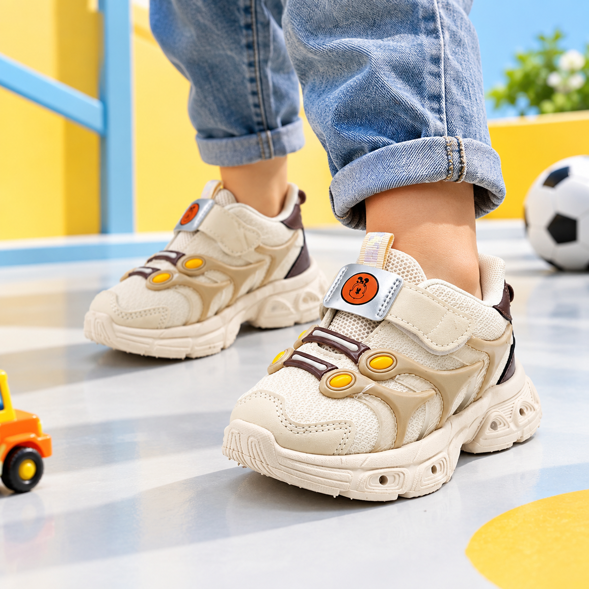 Lights in Sole Soft Sneakers for Kids - SB16 (Beige)