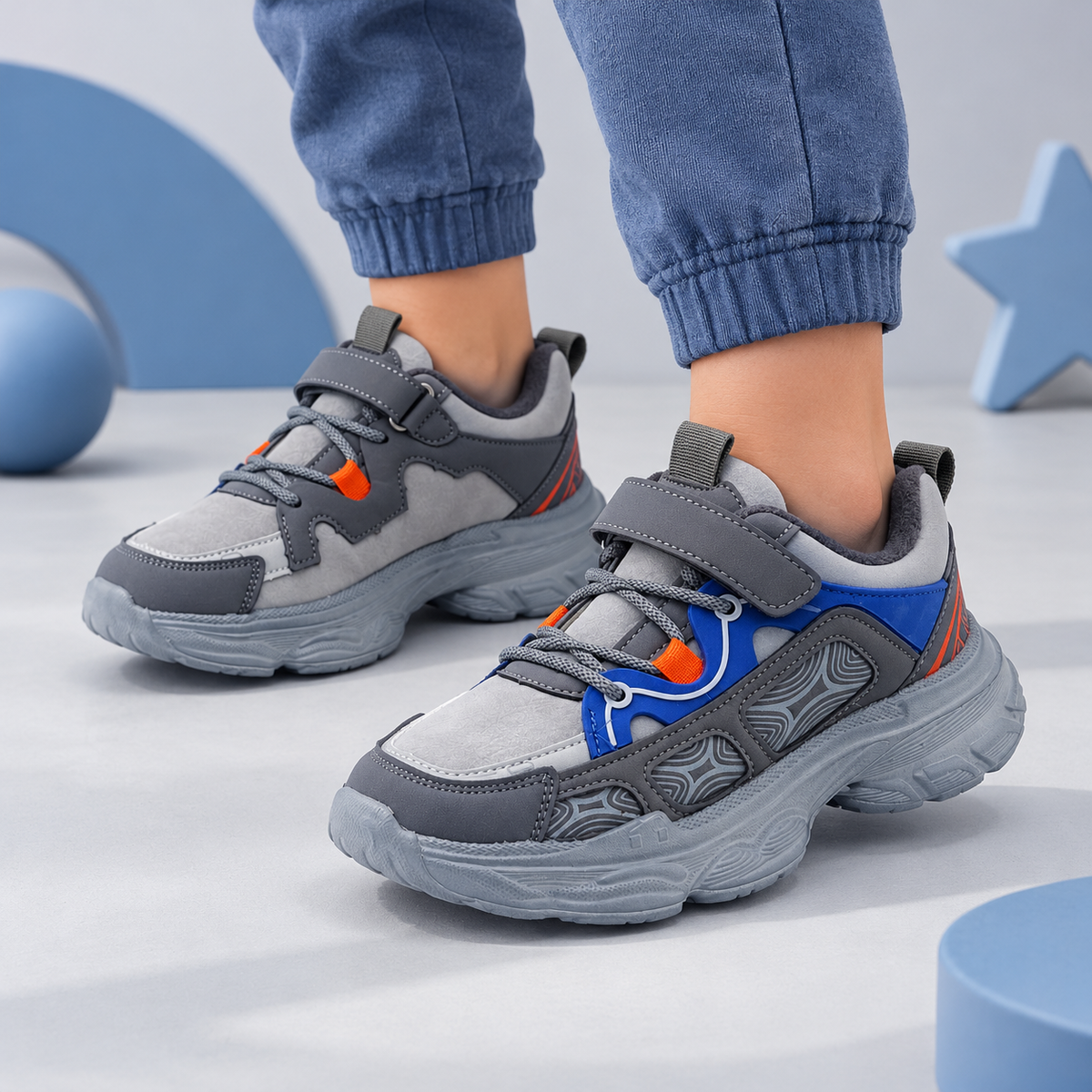 Premium Quality Trendy Look Sneakers for Kids - 82810 (Gray)