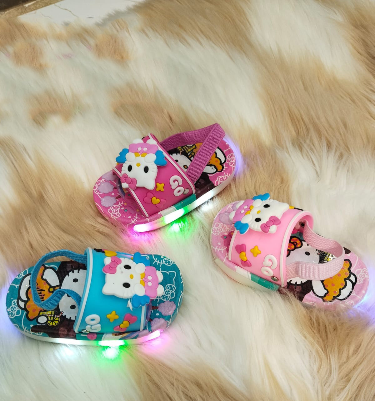 Lights in Sole Kitty Theme Slippers with Spinner for Kids Girls - VK3
