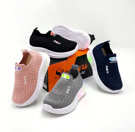 Easy-to-Wear Mesh Skechers with Light-Up Soles for Kids - A8