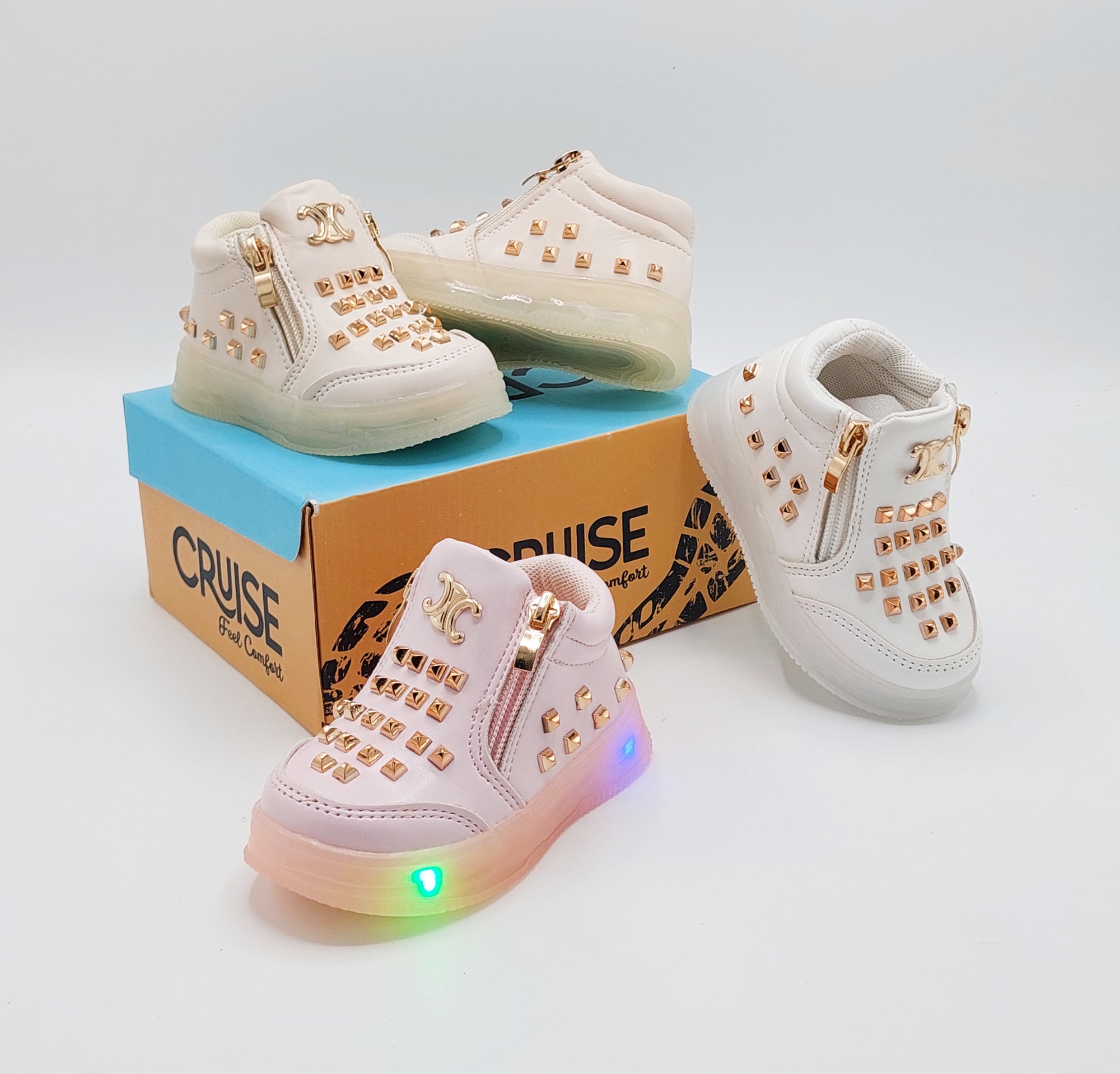 Lights in Sole Beautiful Buds Design Sneakers Shoes for Kids Girls - MLT5