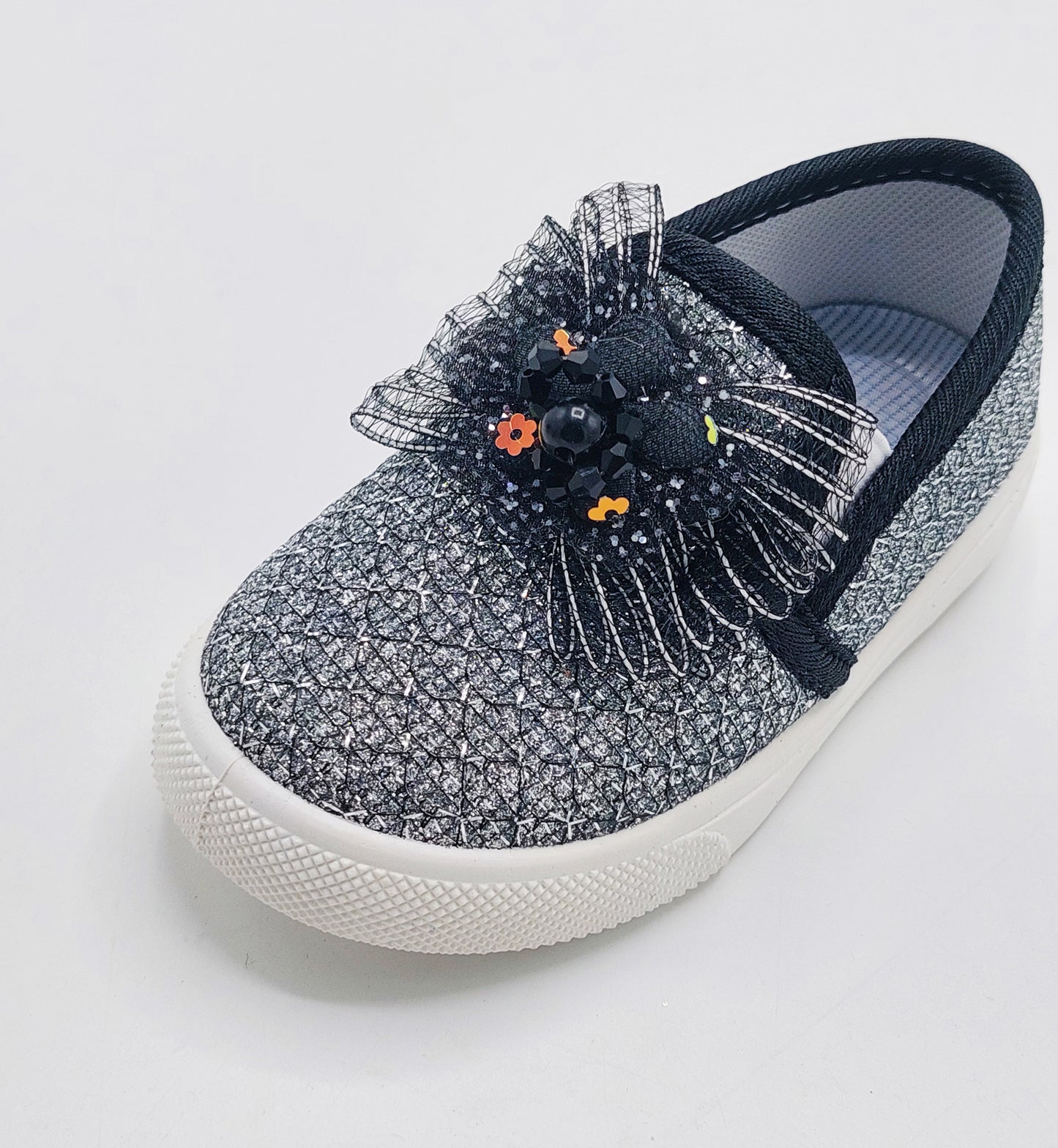 Beautiful Design Fancy Look Canvas Shoes for Kids Girls - 007 (Black)