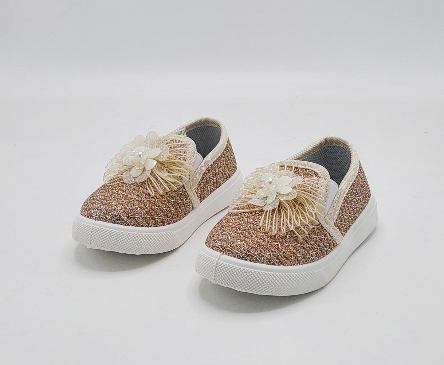 Beautiful Design Fancy Look Canvas Shoes for Kids Girls - 007 (Beige)