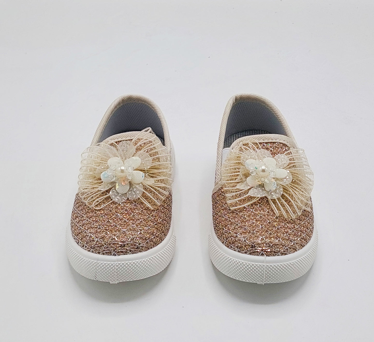 Beautiful Design Fancy Look Canvas Shoes for Kids Girls - 007 (Beige)