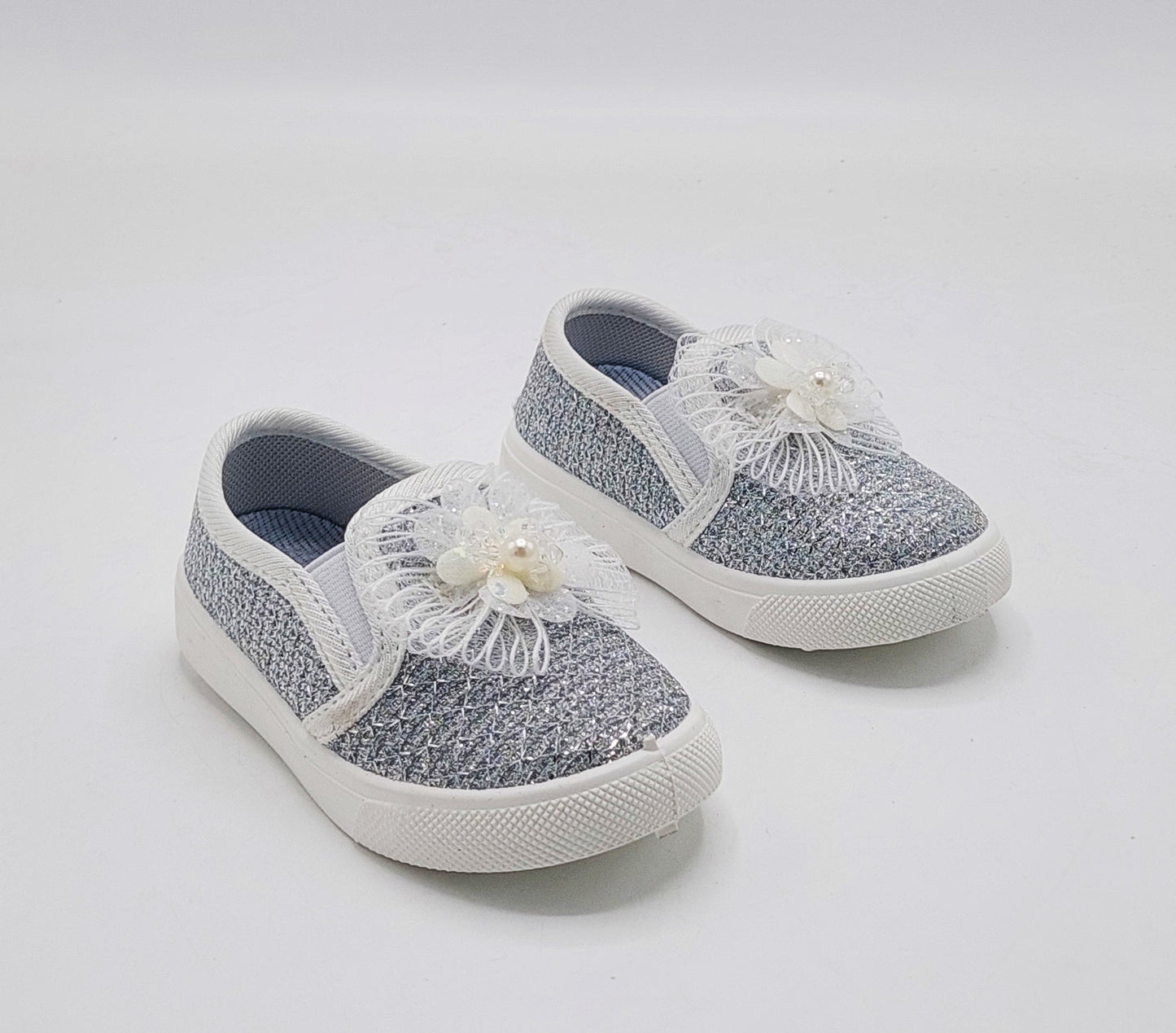 Beautiful Design Fancy Look Canvas Shoes for Kids Girls - 007 (Silver)