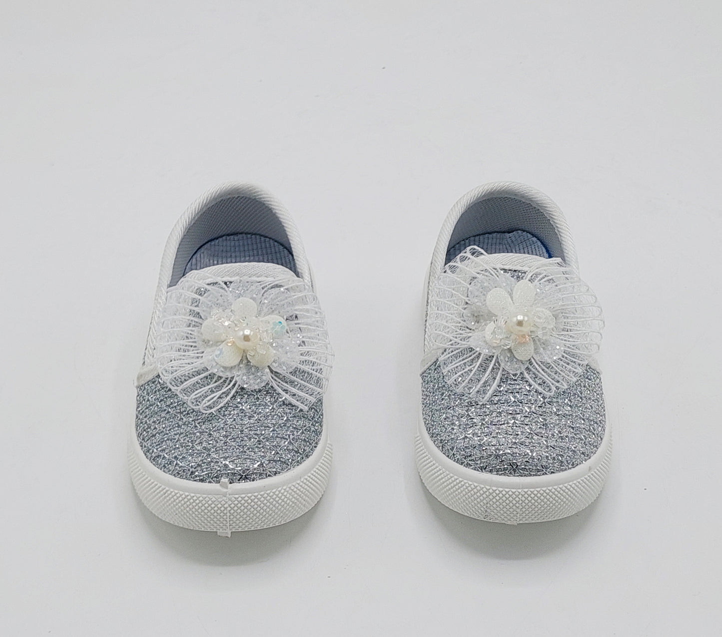 Beautiful Design Fancy Look Canvas Shoes for Kids Girls - 007 (Silver)