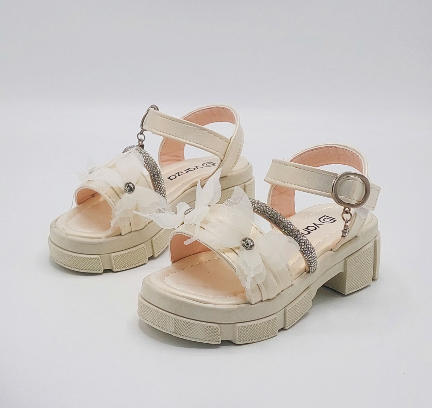 Premium Quality Fancy Sandal's With Heels For Kid's Girl's - 550 (Beige)