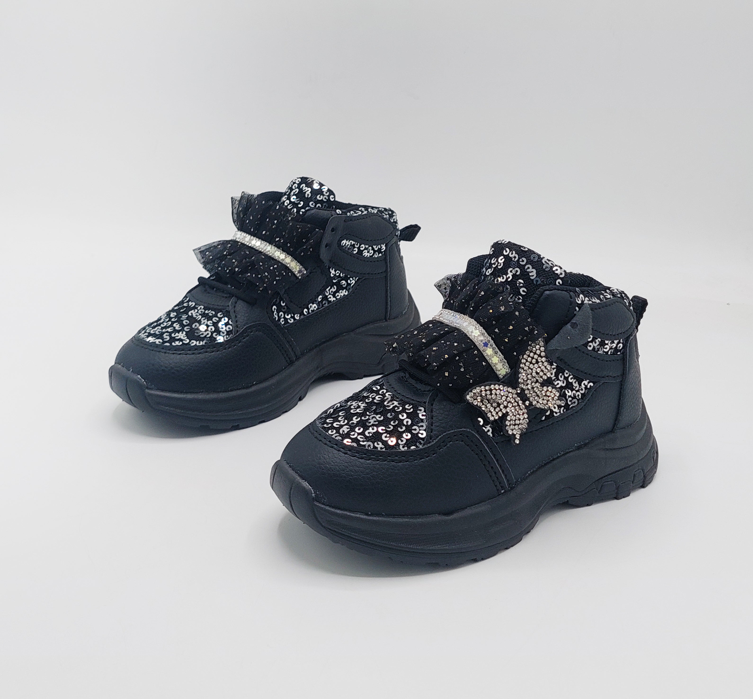 Girl's Fancy Look Sneakers for Kids - ST95 (Black)