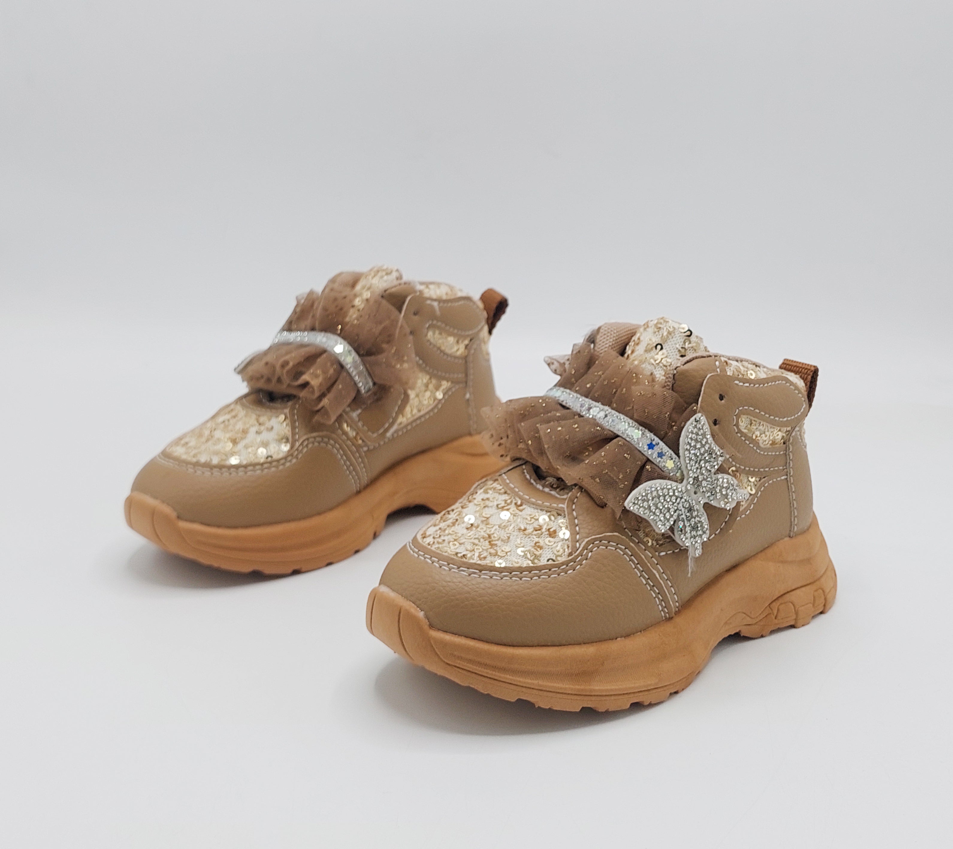 Girl's Fancy Look Sneakers for Kids - ST95 (Khaki)