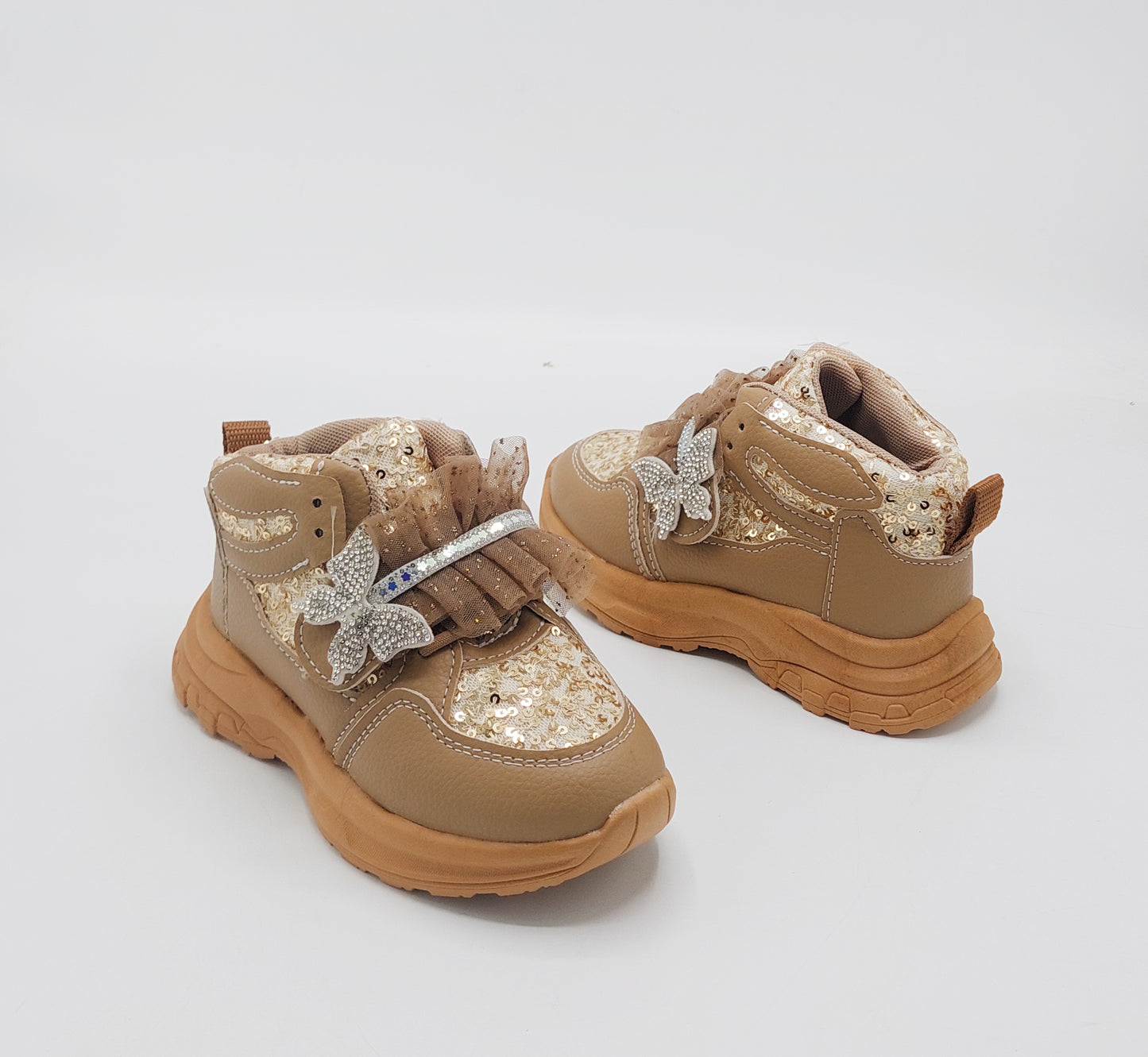 Girl's Fancy Look Sneakers for Kids - ST95 (Khaki)