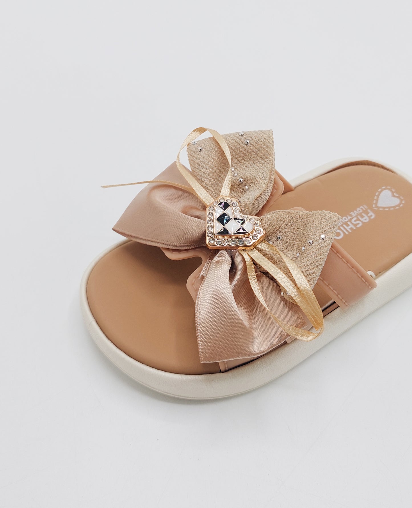 Trendy Looking Bow Slippers With Heart Buckle For Girls - BX12