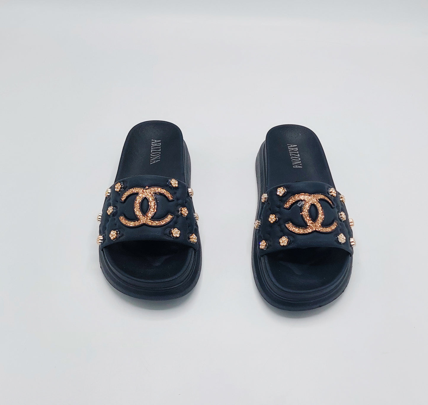 Thick Sole Sliders for Girls - BWS (Black)