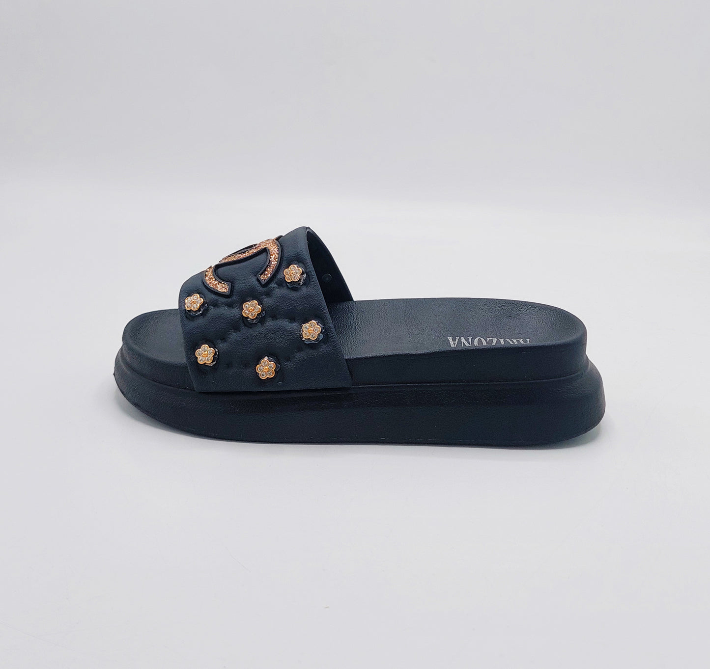 Thick Sole Sliders for Girls - BWS (Black)