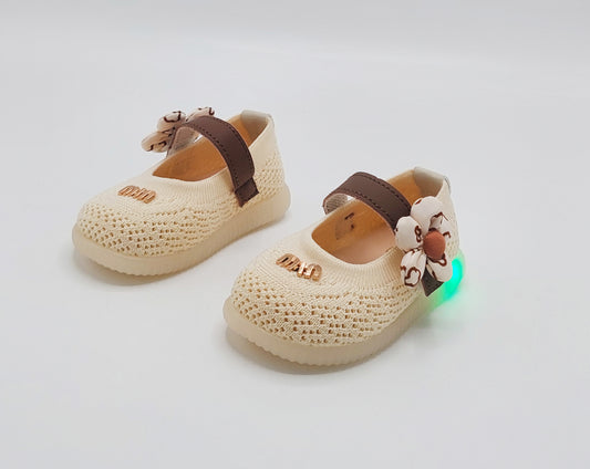 Lights in Sole Soft Sole Fancy Pumps for Kids - A90 (Beige)