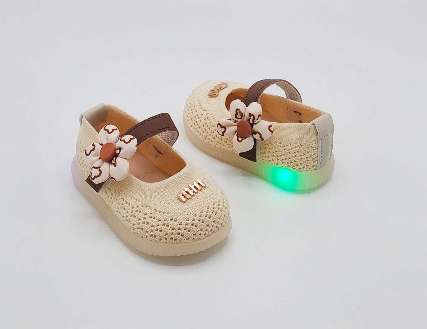 Lights in Sole Soft Sole Fancy Pumps for Kids - A90 (Beige)