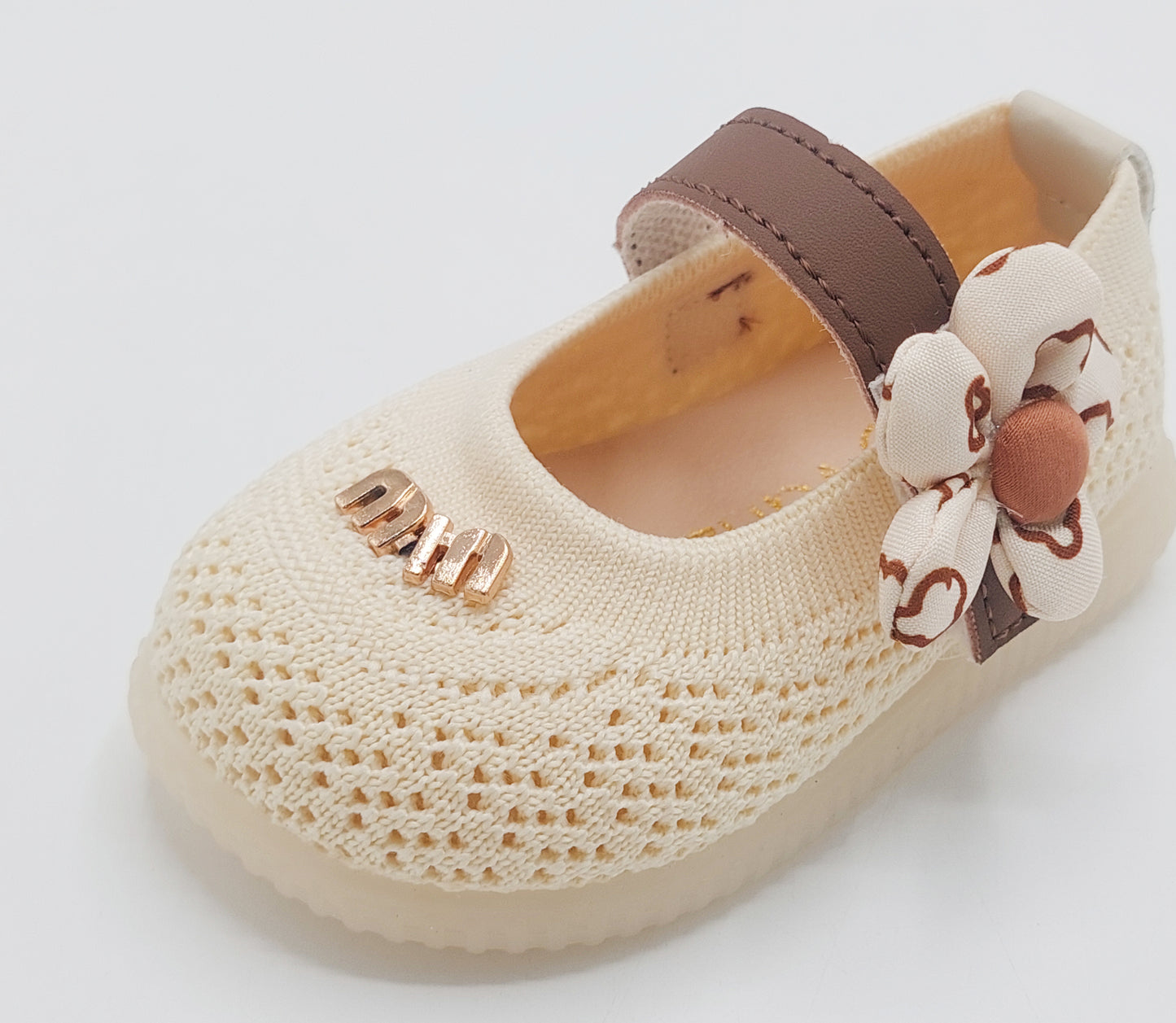 Lights in Sole Soft Sole Fancy Pumps for Kids - A90 (Beige)