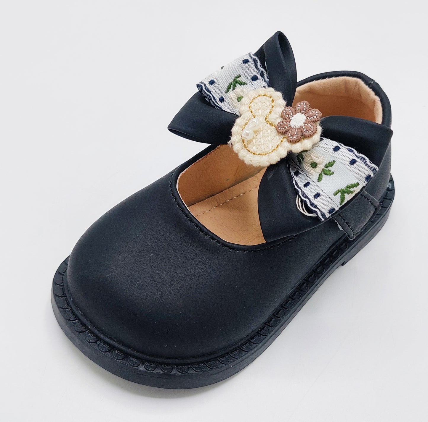Kids Soft Sole Fancy Pumps - TZ01 (Black)