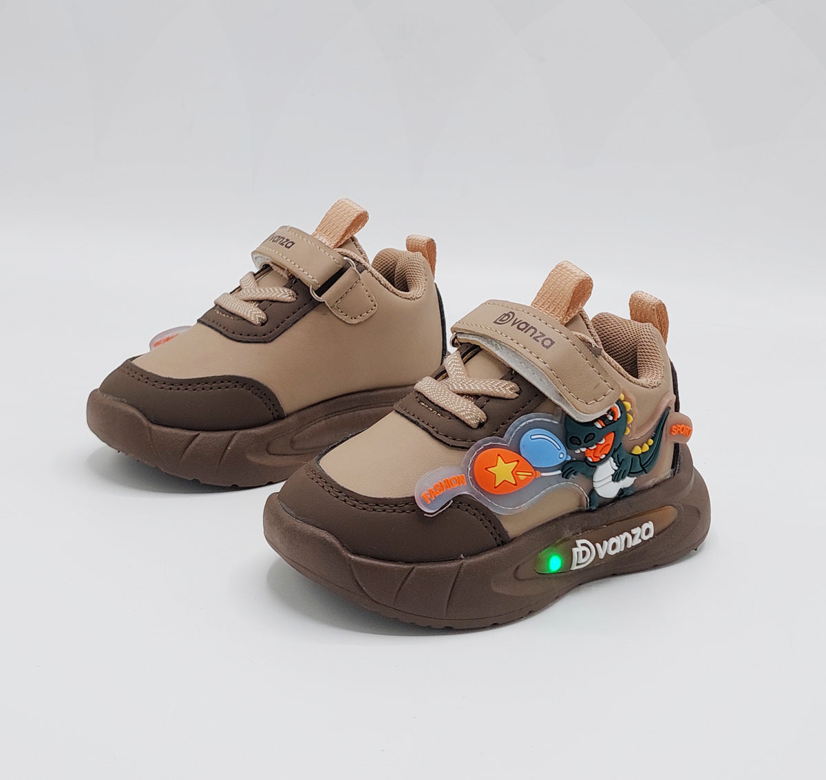 Lights in Sole Dino theme Shoes for Kids - DVM3 (Brown)