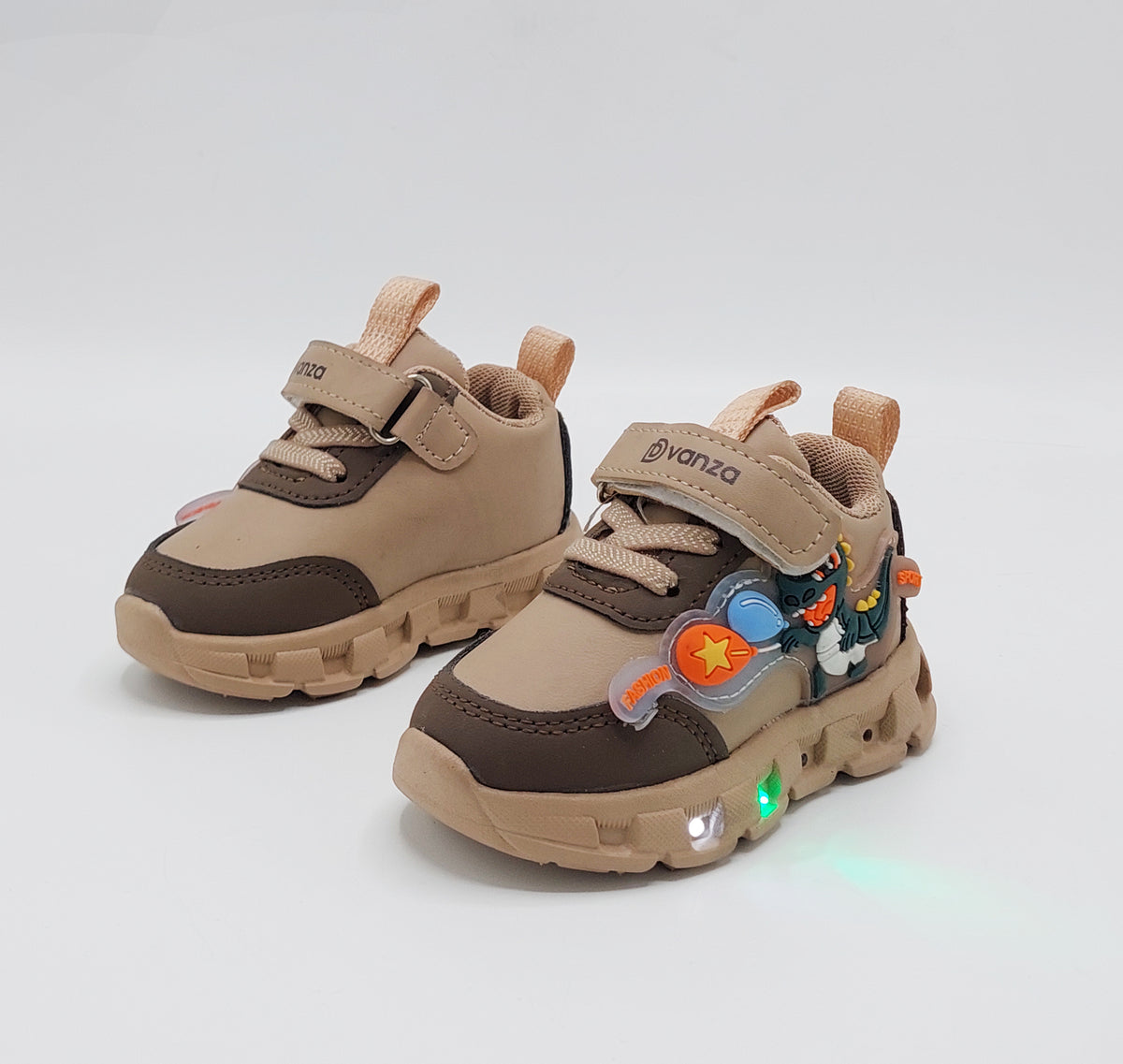 Lights in Sole Dino theme Shoes for Kids - DVM3 (Brown)