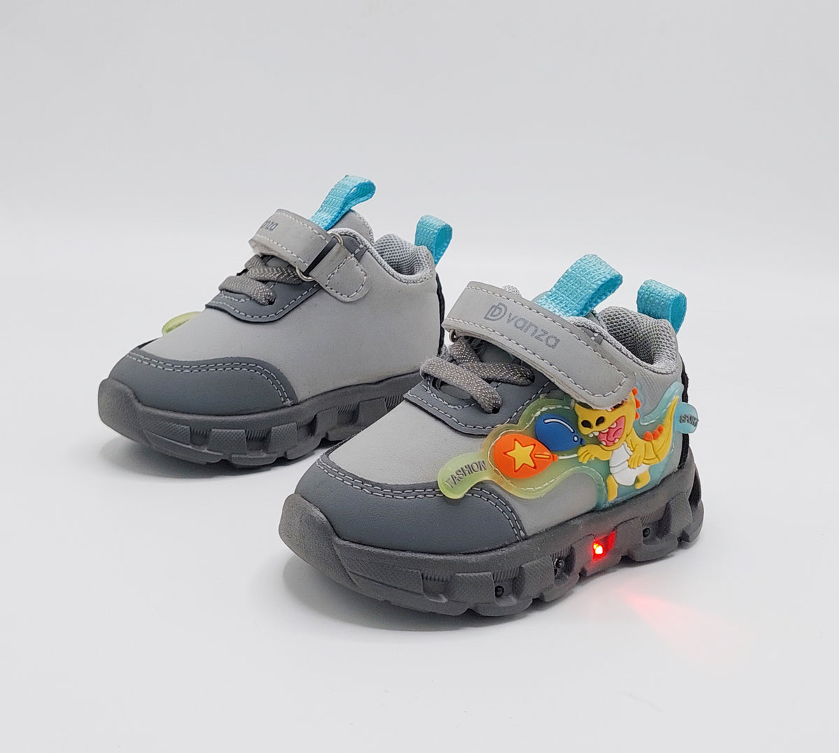 Lights in Sole Dino theme Shoes for Kids - DVM3 (Gray)