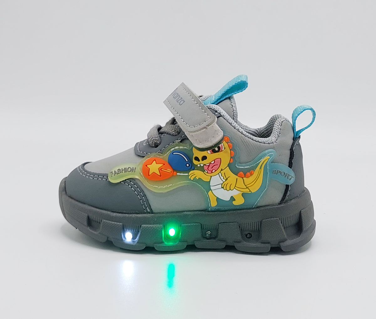 Lights in Sole Dino theme Shoes for Kids - DVM3 (Gray)