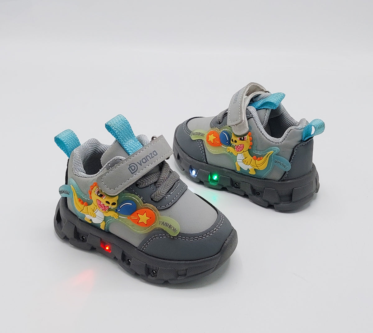 Lights in Sole Dino theme Shoes for Kids - DVM3 (Gray)