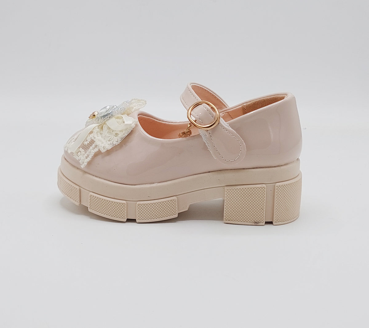Girl's Beautiful Design Heels Pumps for Kids - PU1 (Beige)
