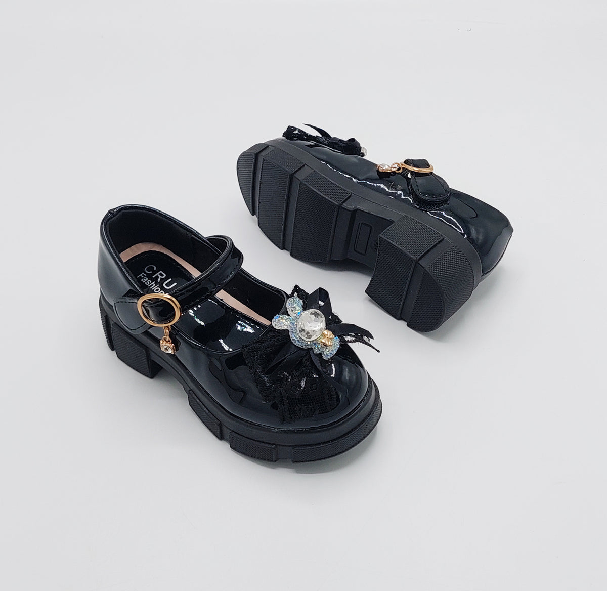 Girl's Beautiful Design Heels Pumps for Kids - PU1 (Black)