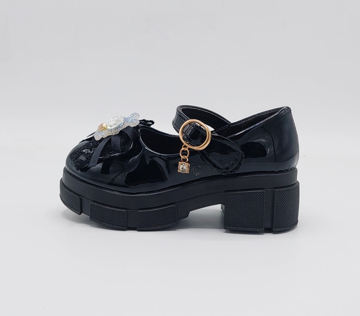 Girl's Beautiful Design Heels Pumps for Kids - PU1 (Black)