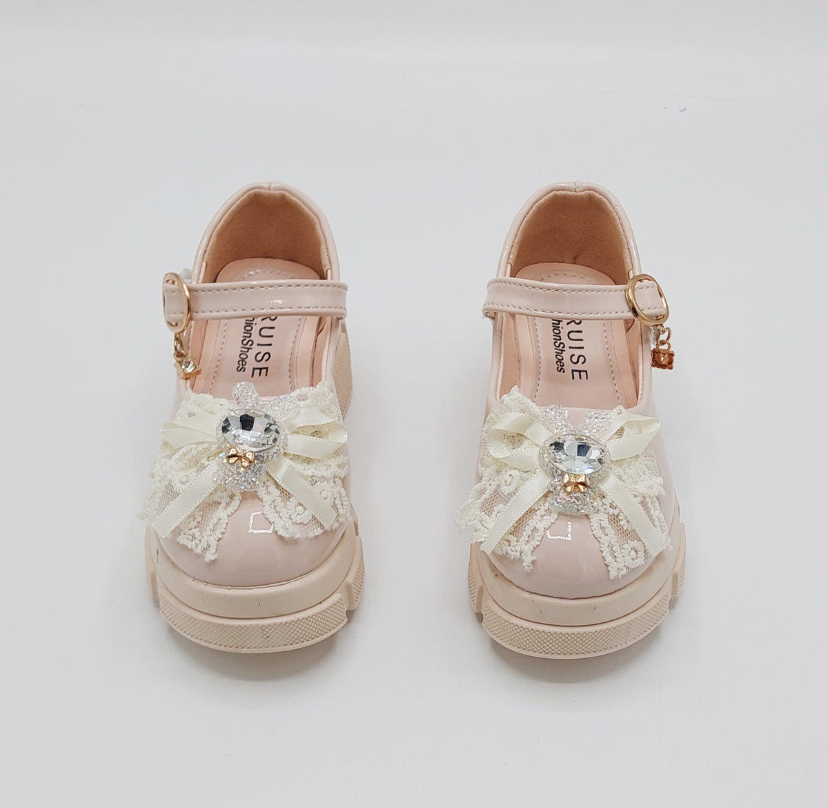 Girl's Beautiful Design Heels Pumps for Kids - PU1 (Beige)