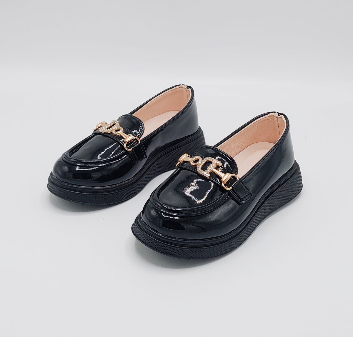 Beautiful Design Glossy Look Loafers for Kids Girls - YK8 (Black)