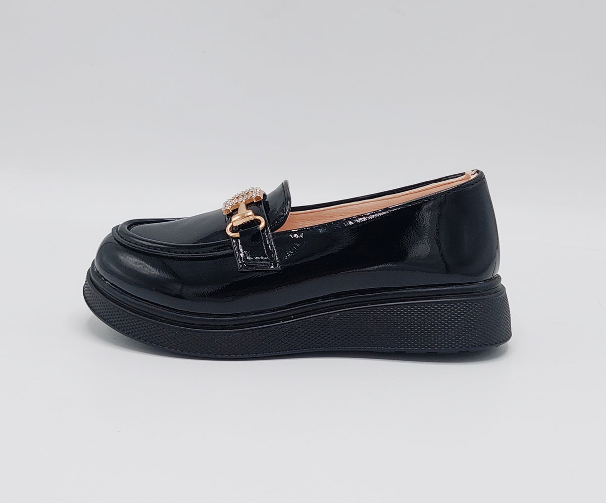Beautiful Design Glossy Look Loafers for Kids Girls - YK8 (Black)