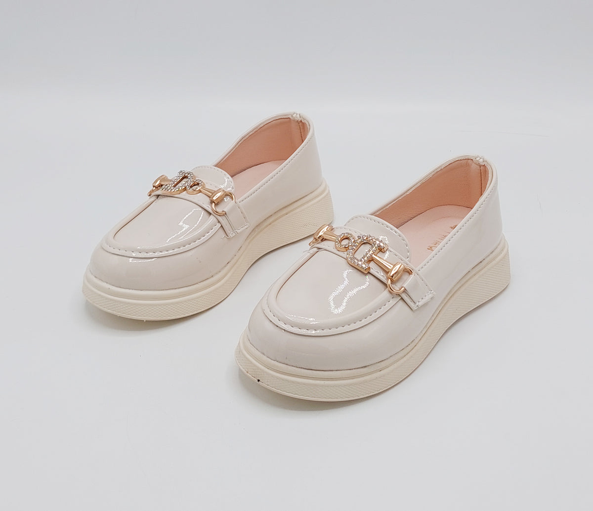 Beautiful Design Glossy Look Loafers for Kids Girls - YK8 (Beige)