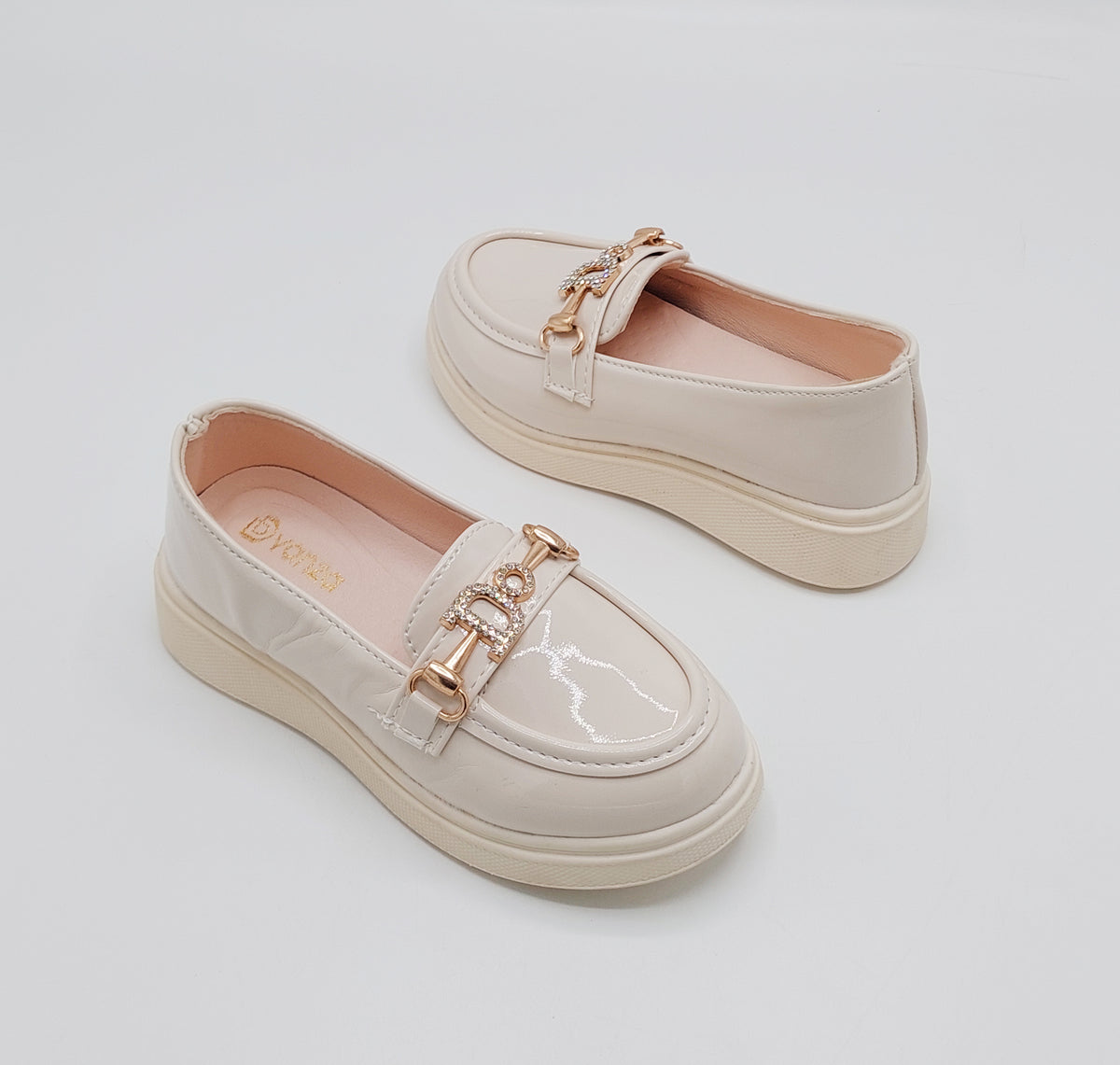 Beautiful Design Glossy Look Loafers for Kids Girls - YK8 (Beige)