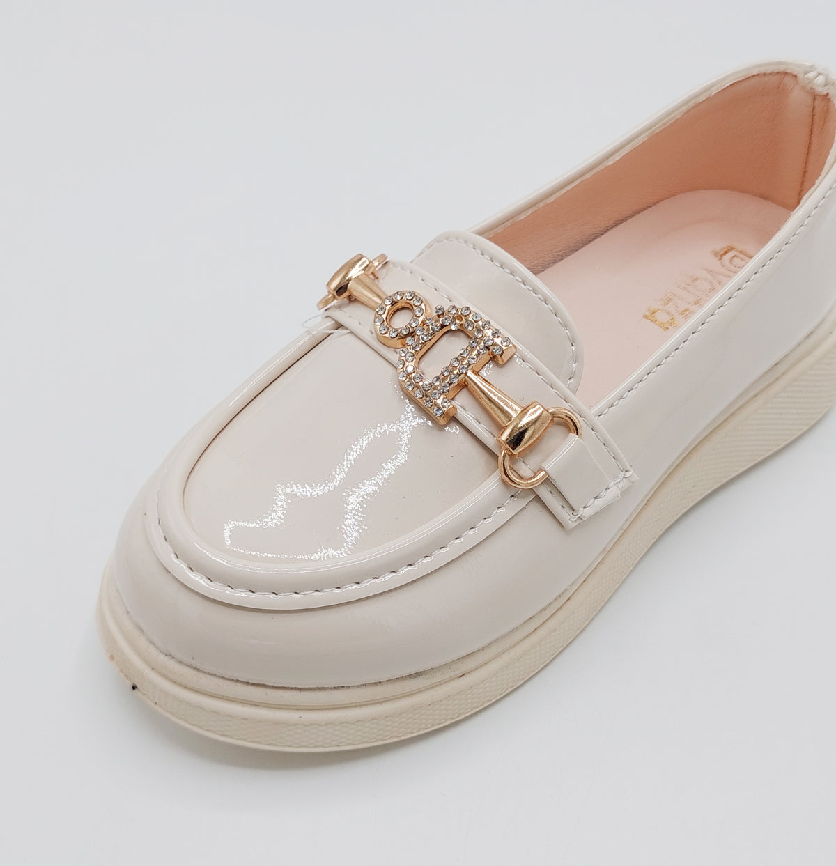 Beautiful Design Glossy Look Loafers for Kids Girls - YK8 (Beige)
