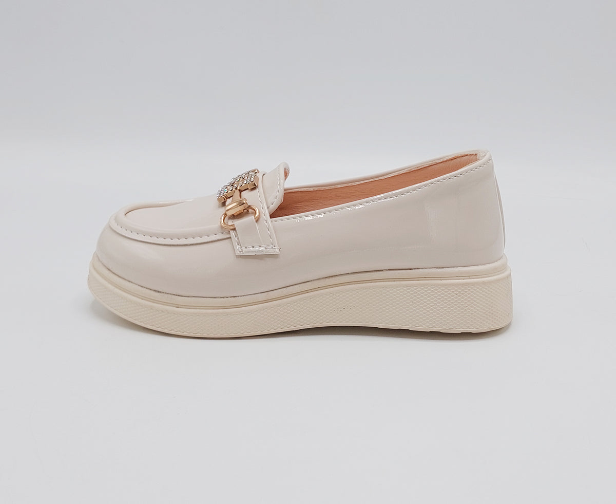 Beautiful Design Glossy Look Loafers for Kids Girls - YK8 (Beige)