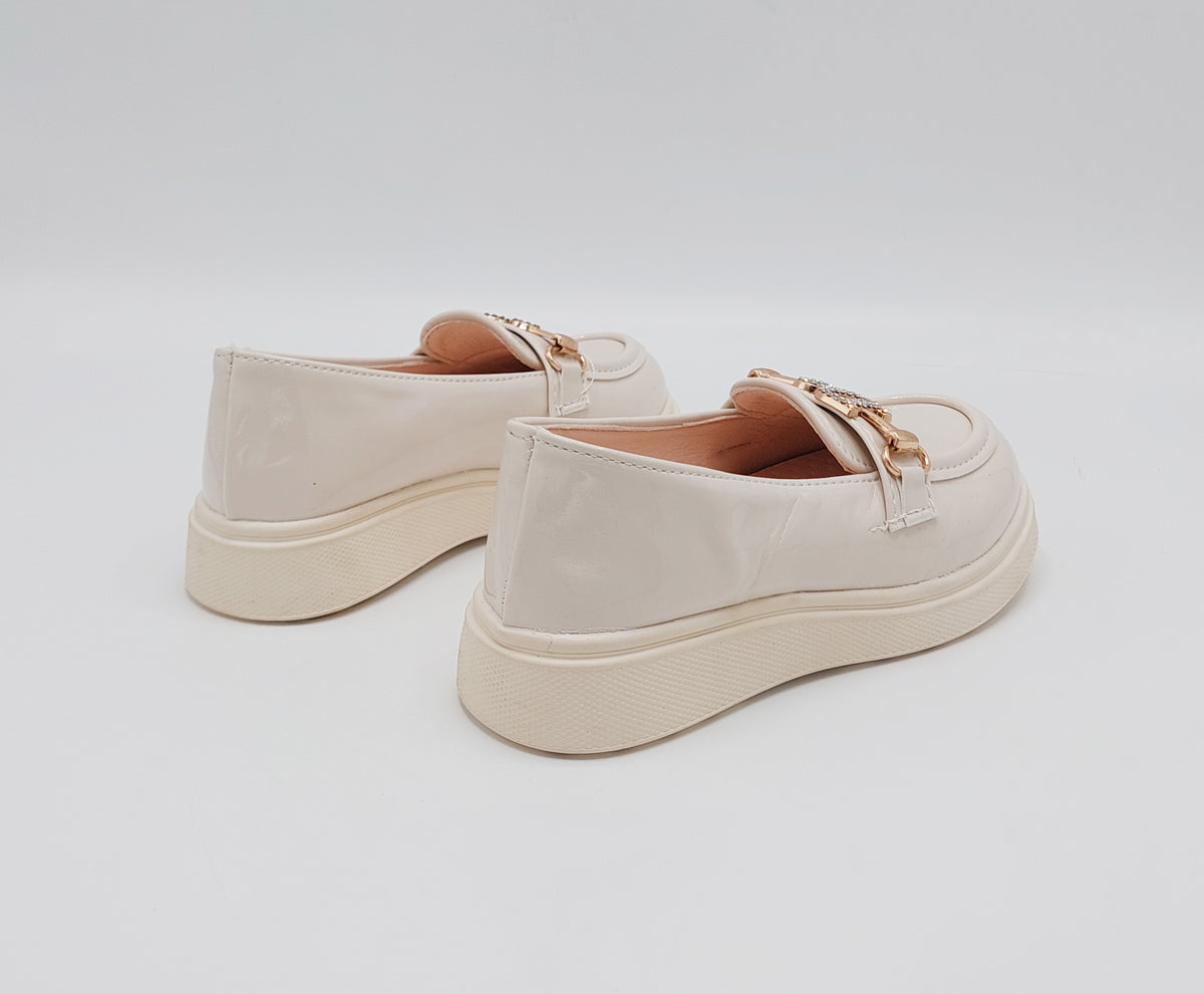 Beautiful Design Glossy Look Loafers for Kids Girls - YK8 (Beige)