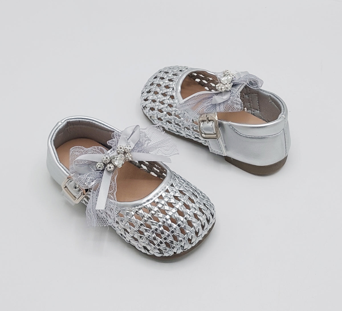 Girl's Beautiful Design Soft Sole Pumps for Kids - JJL04 (Silver)