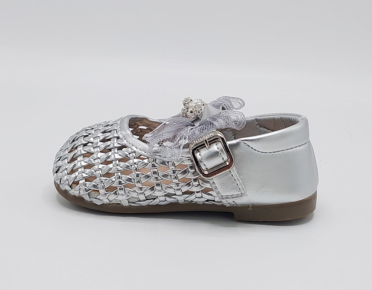 Girl's Beautiful Design Soft Sole Pumps for Kids - JJL04 (Silver)