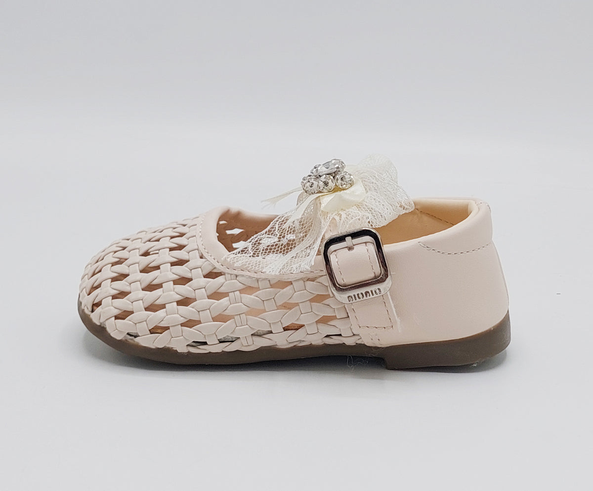 Girl's Beautiful Design Soft Sole Pumps for Kids - JJL04 (Beige)
