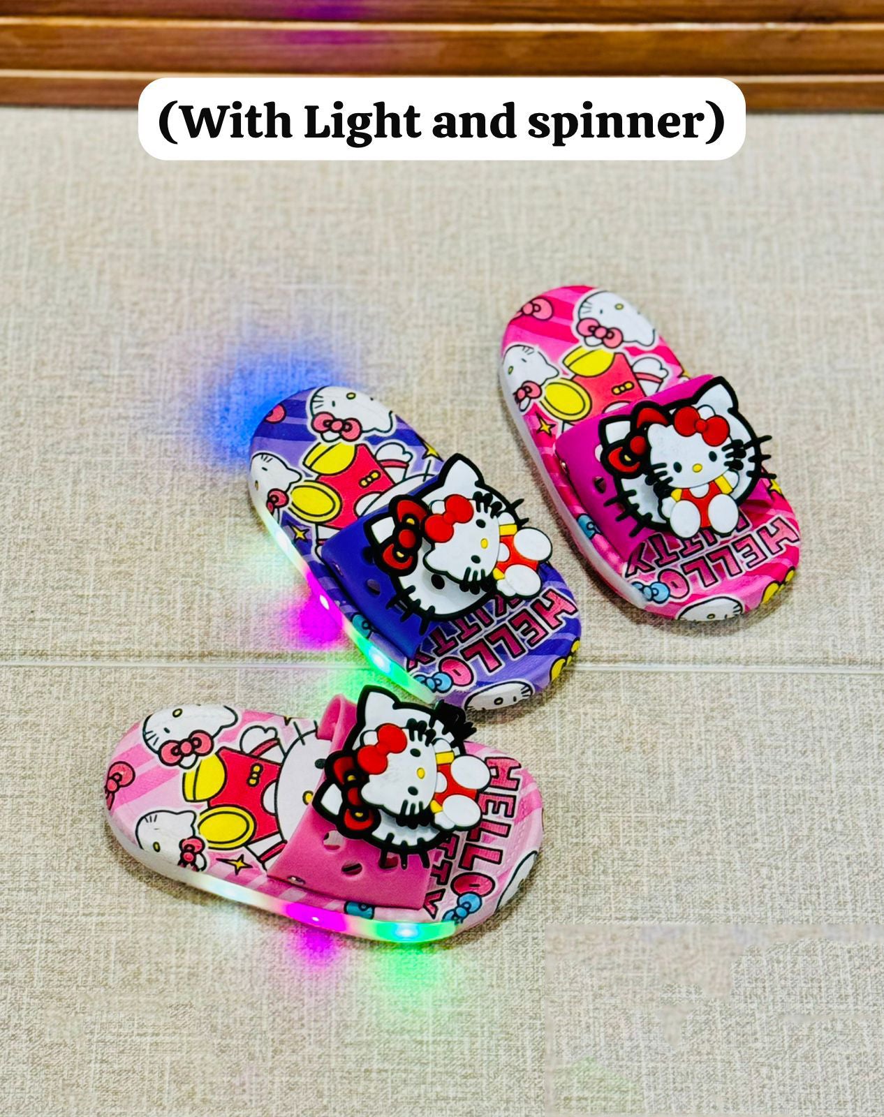 Lights in Sole Kitty Theme Slippers with Spinner for Kids Girls - VK3