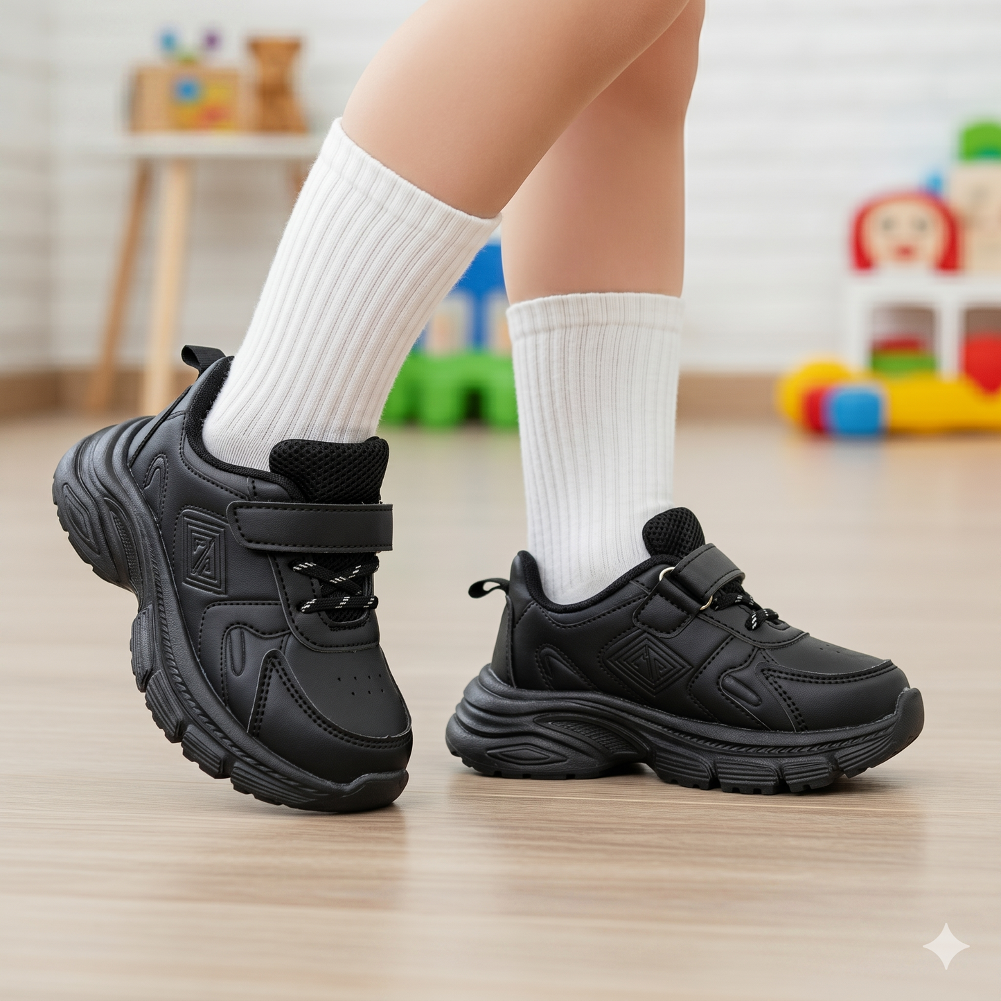 Premium Quality Soft Sole Black & White Sneakers for Kids - A28 (Black)