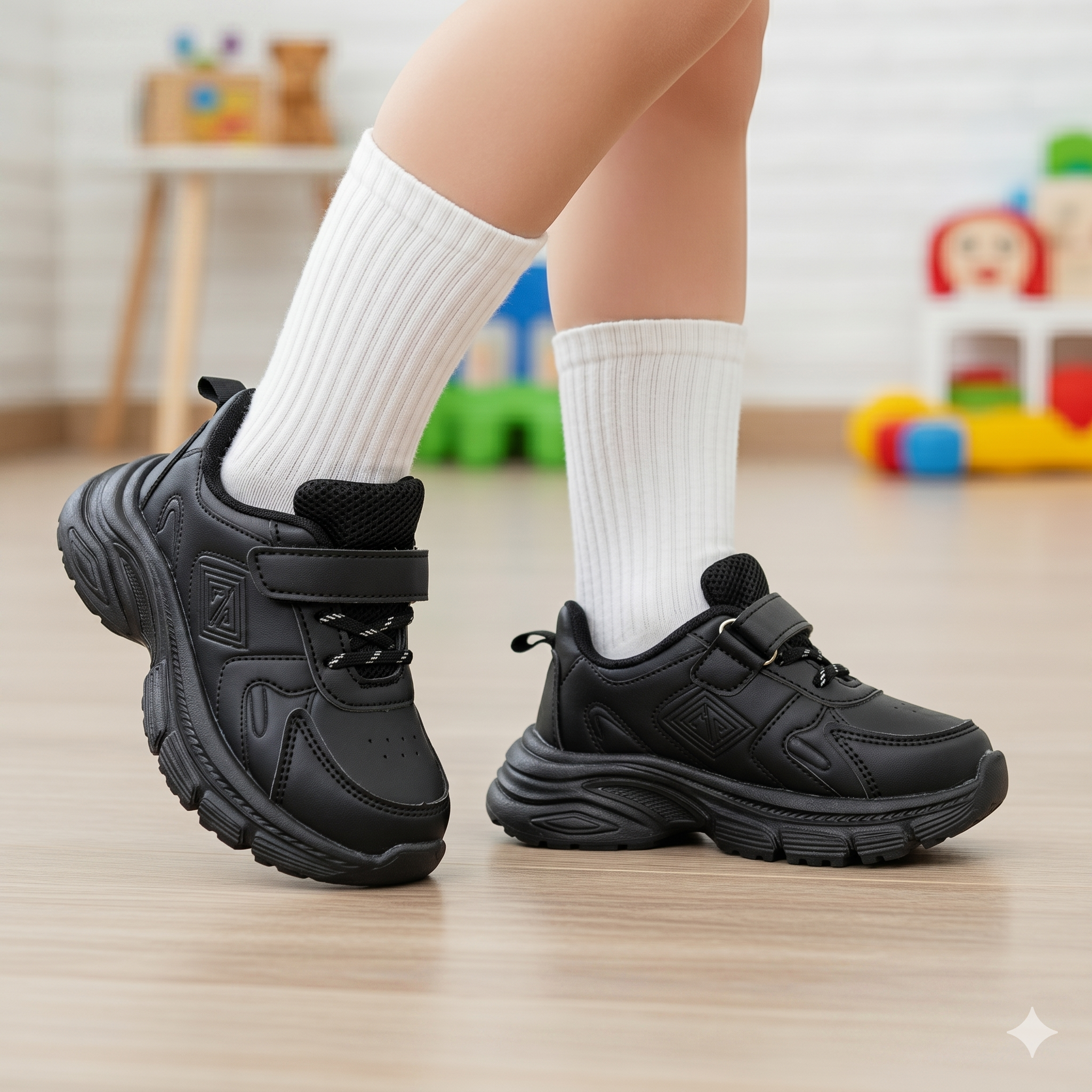 Premium Quality Soft Sole Black & White Sneakers for Kids - A28 (Black)
