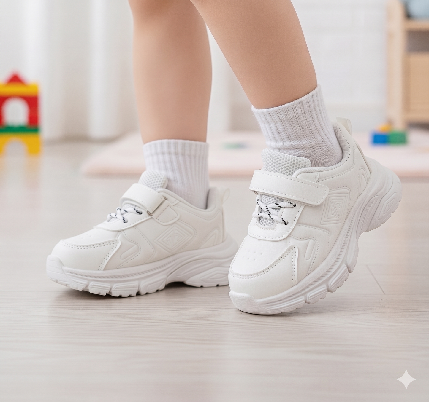 Premium Quality Soft Sole Black & White Sneakers for Kids - A28 (White)