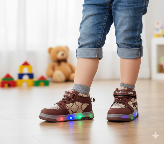 Lights in Sole Trendy Look Shoes Sneakers for Kids - ABL555 (Brown)